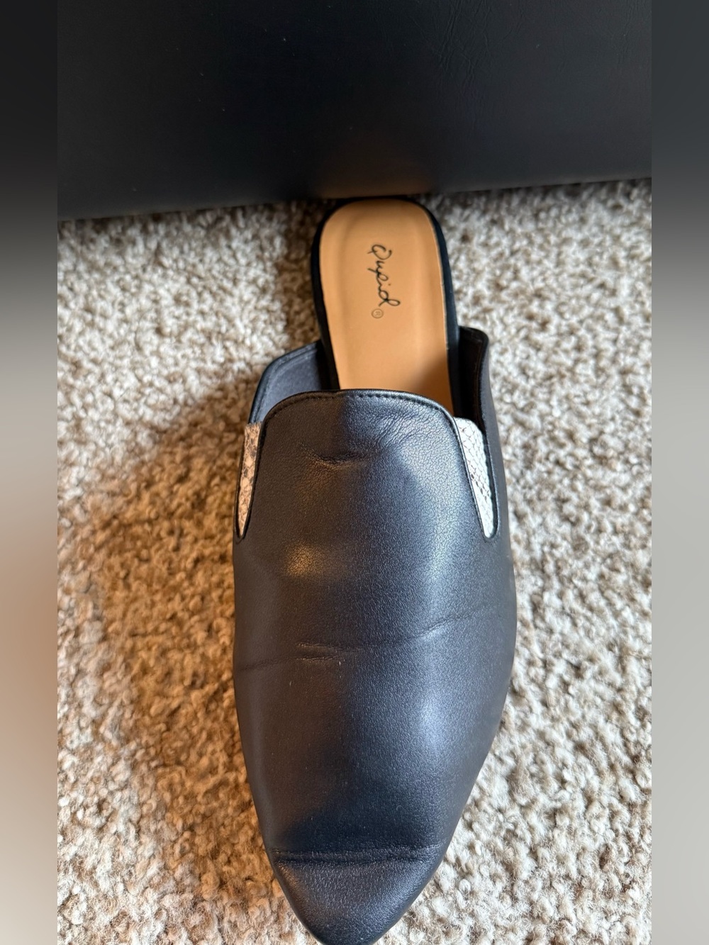 Slip-On Women's Mule in Black with Snakeskin Accent